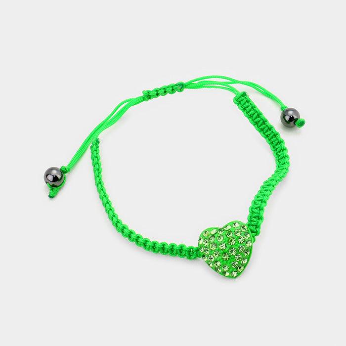 Green Crystal pave heart cinch bracelet