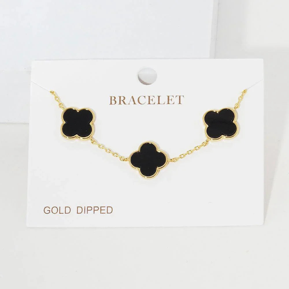 Black Gold Dipped Quatrefoil Charm Link Bracelet - Jewelry Store by Erik Rayo