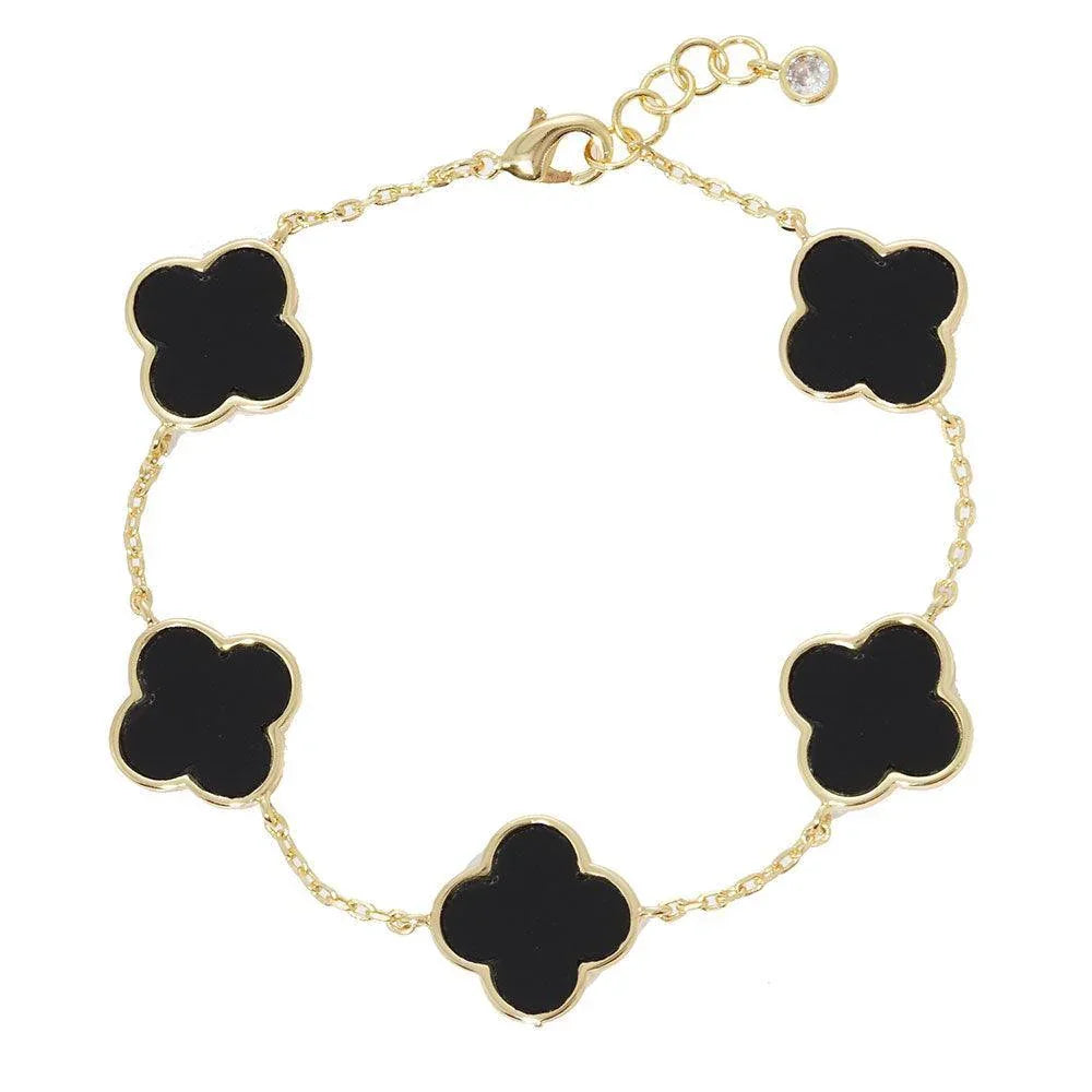 Black Gold Dipped Quatrefoil Charm Link Bracelet - Jewelry Store by Erik Rayo