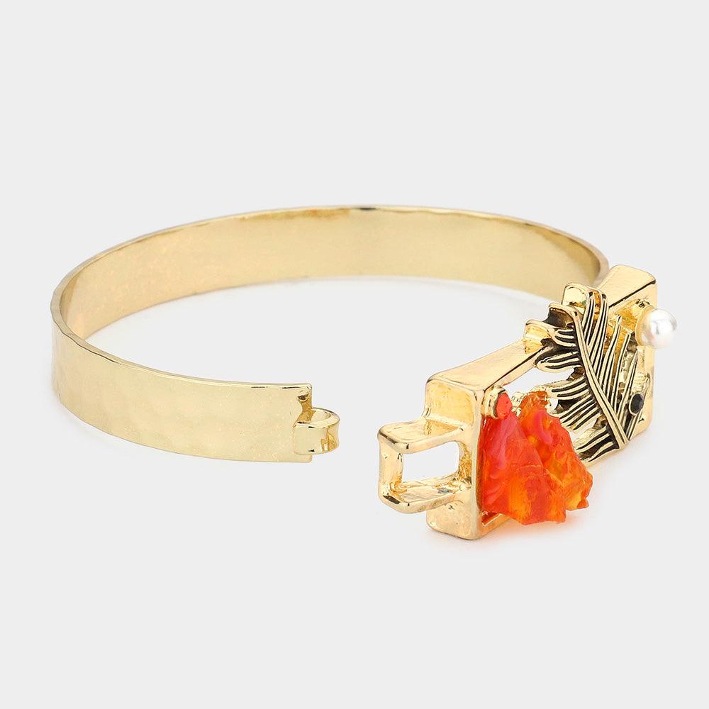 Crystal Pearl Raw Quartz Feather Hook Bracelet - Jewelry Store by Erik Rayo
