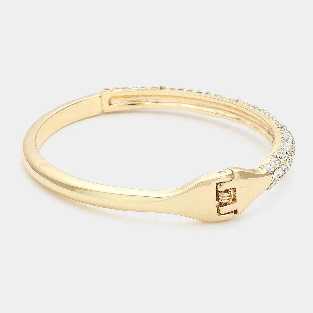 Gold Rhinestone Paved Hinged Bangle Bracelet - Jewelry Store by Erik Rayo