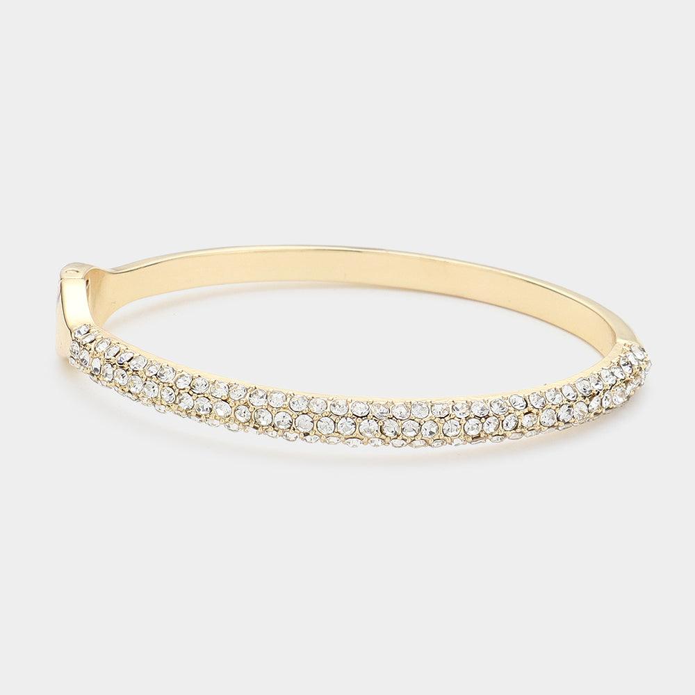 Gold Rhinestone Paved Hinged Bangle Bracelet