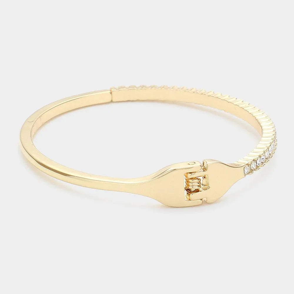 Gold Rhinestone Paved Hinged Bangle Bracelet - Jewelry Store by Erik Rayo