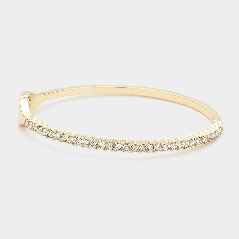 Gold Rhinestone Paved Hinged Bangle Bracelet - Jewelry Store by Erik Rayo