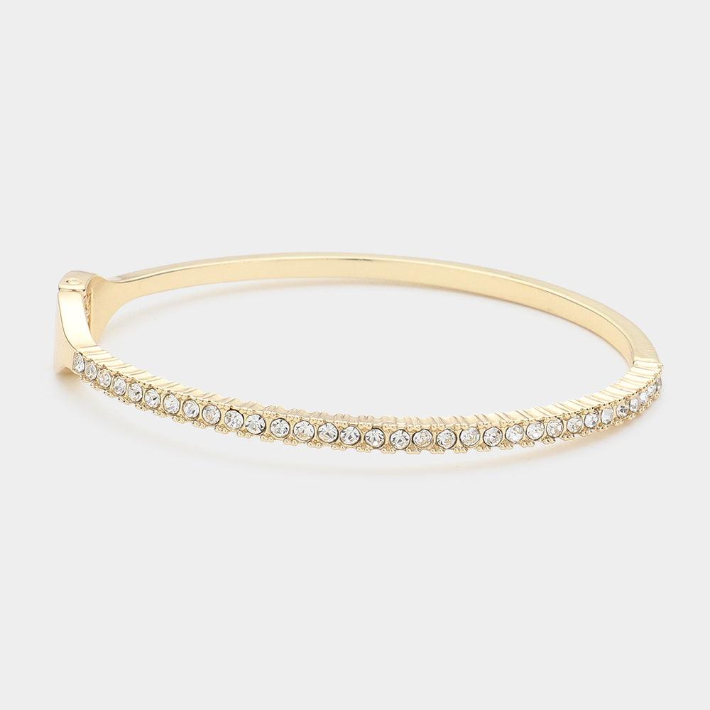 Gold Rhinestone Paved Hinged Bangle Bracelet