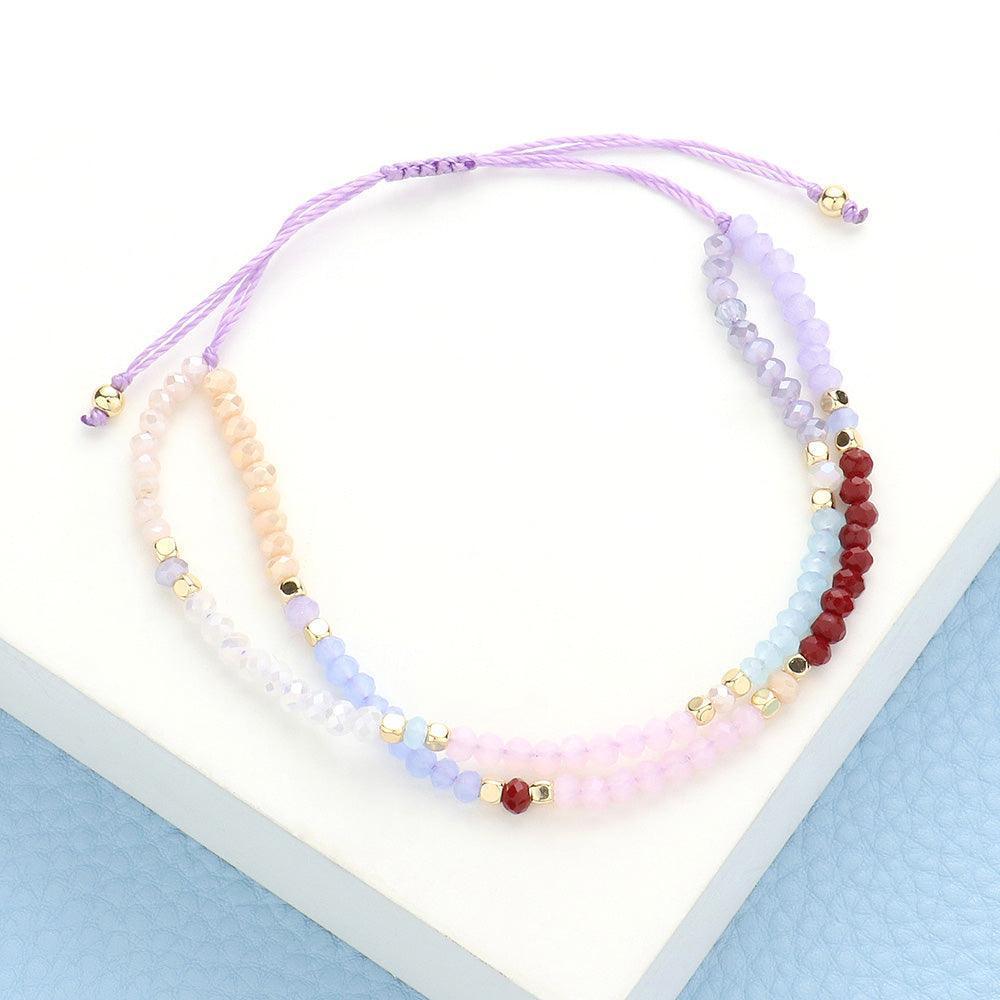 Faceted Beaded Double Layered Pull Tie Cinch Bracelet - Jewelry Store by Erik Rayo