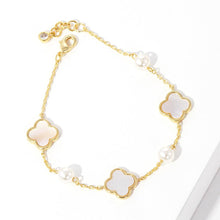 Load image into Gallery viewer, Gold Gold Dipped Mother of Pearl Quatrefoil Station Bracelet
