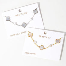 Load image into Gallery viewer, Gold Gold Dipped Mother of Pearl Quatrefoil Station Bracelet
