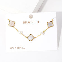 Load image into Gallery viewer, Gold Gold Dipped Mother of Pearl Quatrefoil Station Bracelet
