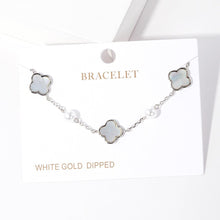 Load image into Gallery viewer, Gold White Gold Dipped Mother of Pearl Quatrefoil Station Bracelet
