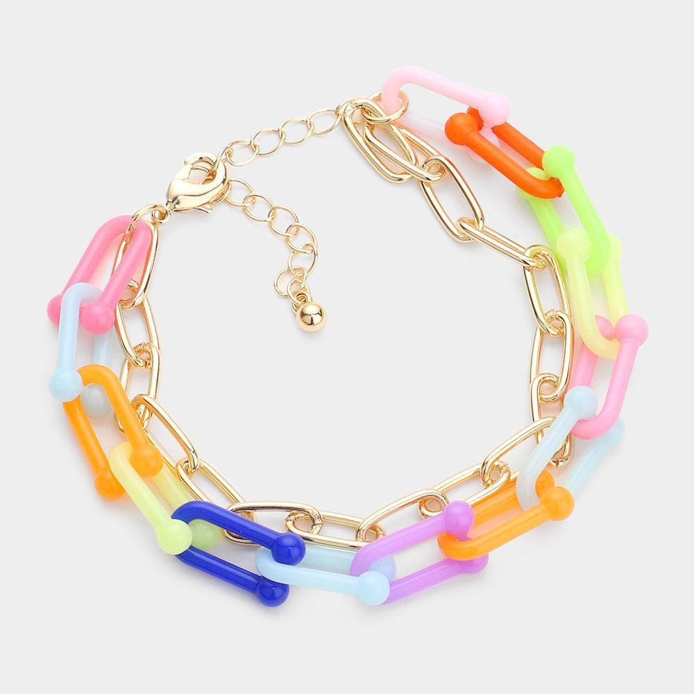 Open Metal Oval Resin Link Double Layered Bracelet - Jewelry Store by Erik Rayo