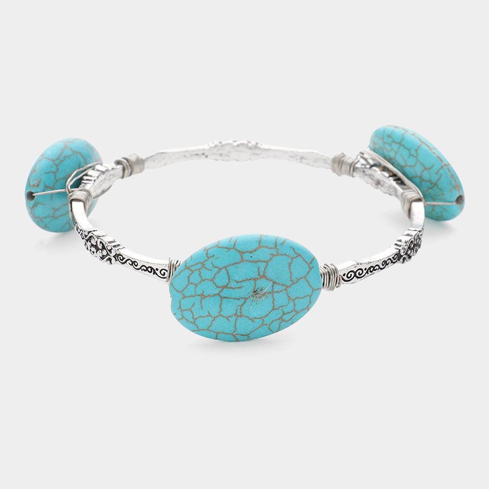 Turquoise SemiPrecious Stone Trio Pointed Bangle Bracelet