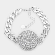 Load image into Gallery viewer, Rhinestone Embellished Circle Pendant Metal Link Bracelet
