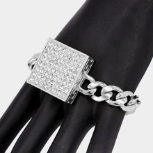 Load image into Gallery viewer, Rhinestone Embellished Square Pendant Metal Link Bracelet
