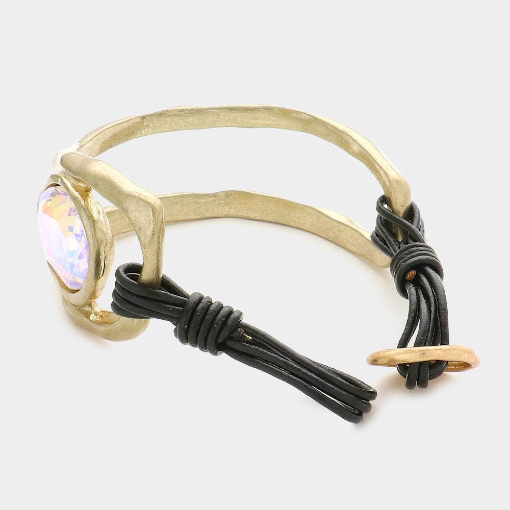 Oval Crystal Accented Hammered Metal Toggle Bracelet - Jewelry Store by Erik Rayo