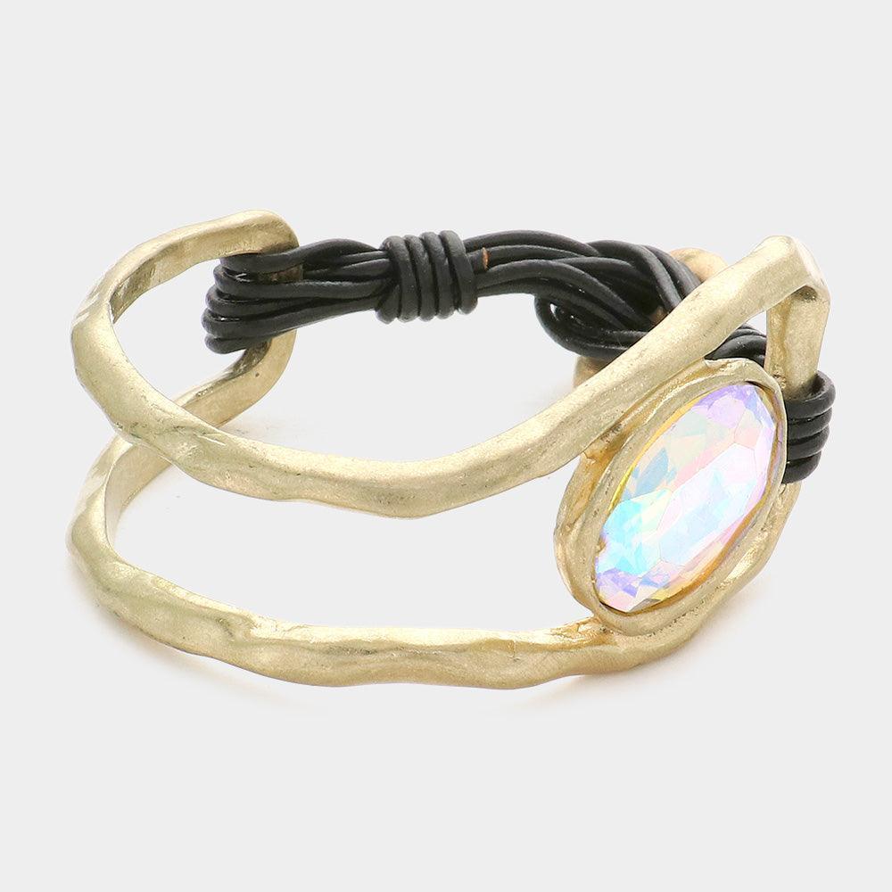 Oval Crystal Accented Hammered Metal Toggle Bracelet - Jewelry Store by Erik Rayo