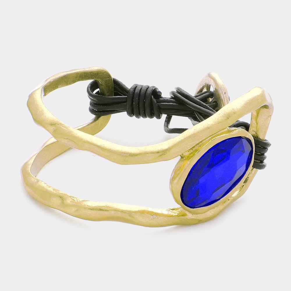 Oval Crystal Accented Hammered Metal Toggle Bracelet - Jewelry Store by Erik Rayo