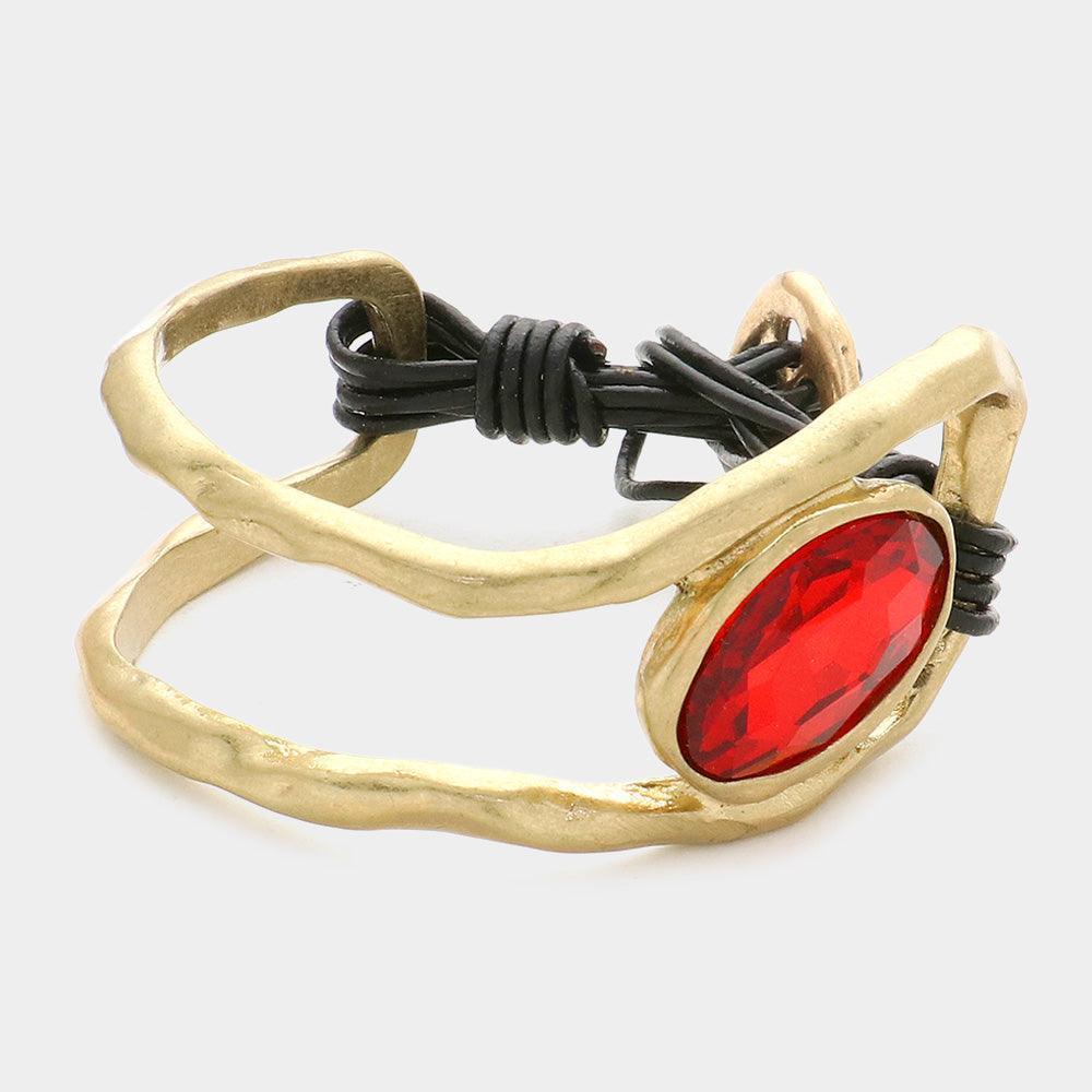 Oval Crystal Accented Hammered Metal Toggle Bracelet - Jewelry Store by Erik Rayo