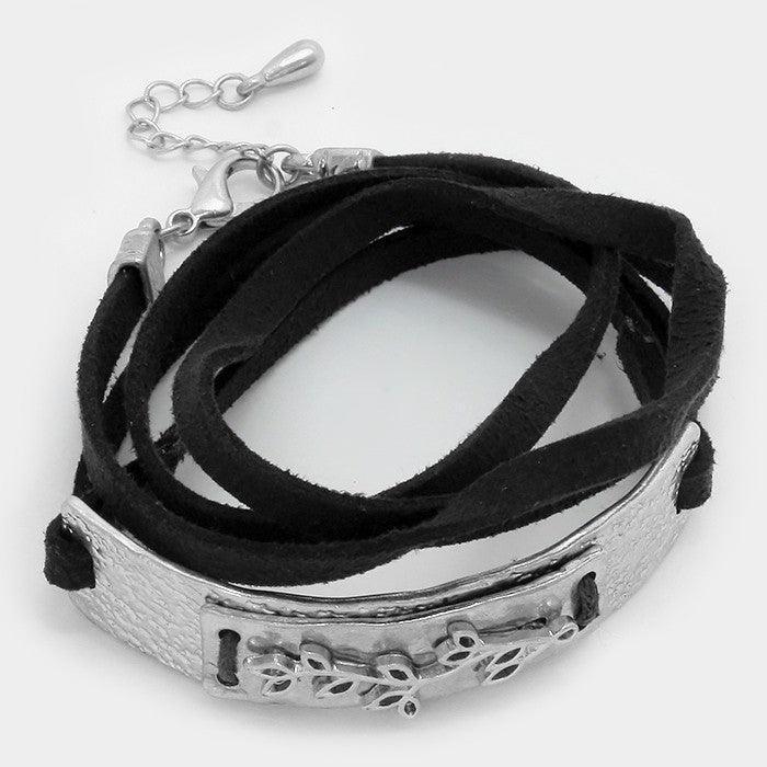 Silver Leaf Twig Metal Suede Wrap Bracelet - Jewelry Store by Erik Rayo