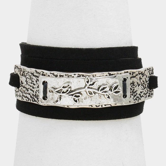 Silver Leaf Twig Metal Suede Wrap Bracelet - Jewelry Store by Erik Rayo