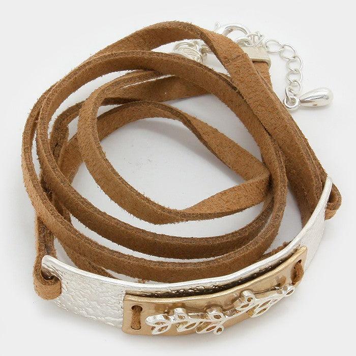 Silver Leaf Twig Metal Suede Wrap Bracelet - Jewelry Store by Erik Rayo