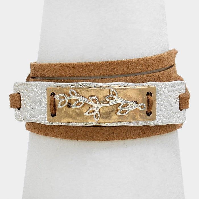 Silver Leaf Twig Metal Suede Wrap Bracelet - Jewelry Store by Erik Rayo