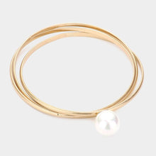 Load image into Gallery viewer, Gold Pearl Accented Metal Bangle Bracelet
