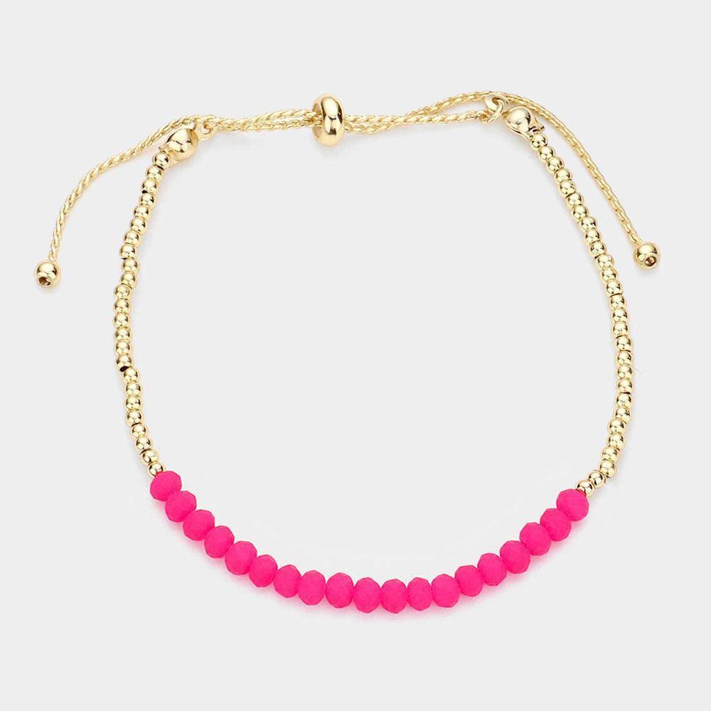 Fuchsia Faceted Beaded Pull Tie Cinch Bracelet - Jewelry Store by Erik Rayo