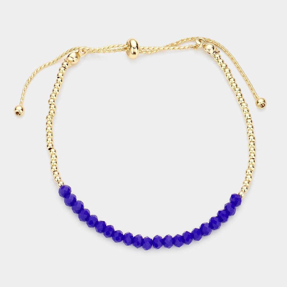 Blue Faceted Beaded Pull Tie Cinch Bracelet - Jewelry Store by Erik Rayo