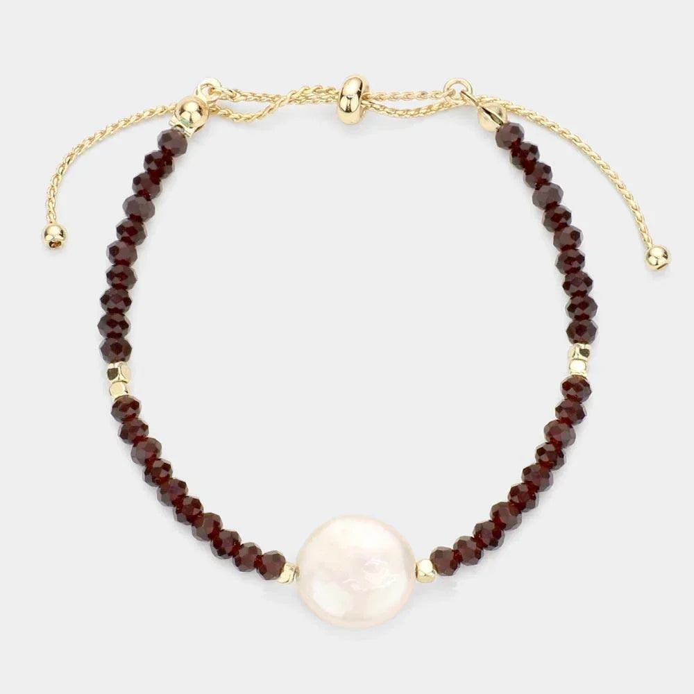 Freshwater Pearl Accented Faceted Pull Tie Cinch Beaded Bracelet - Jewelry Store by Erik Rayo