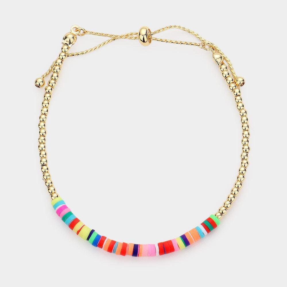 Heishe Beaded Metal Ball Pull Tie Cinch Bracelet - Jewelry Store by Erik Rayo