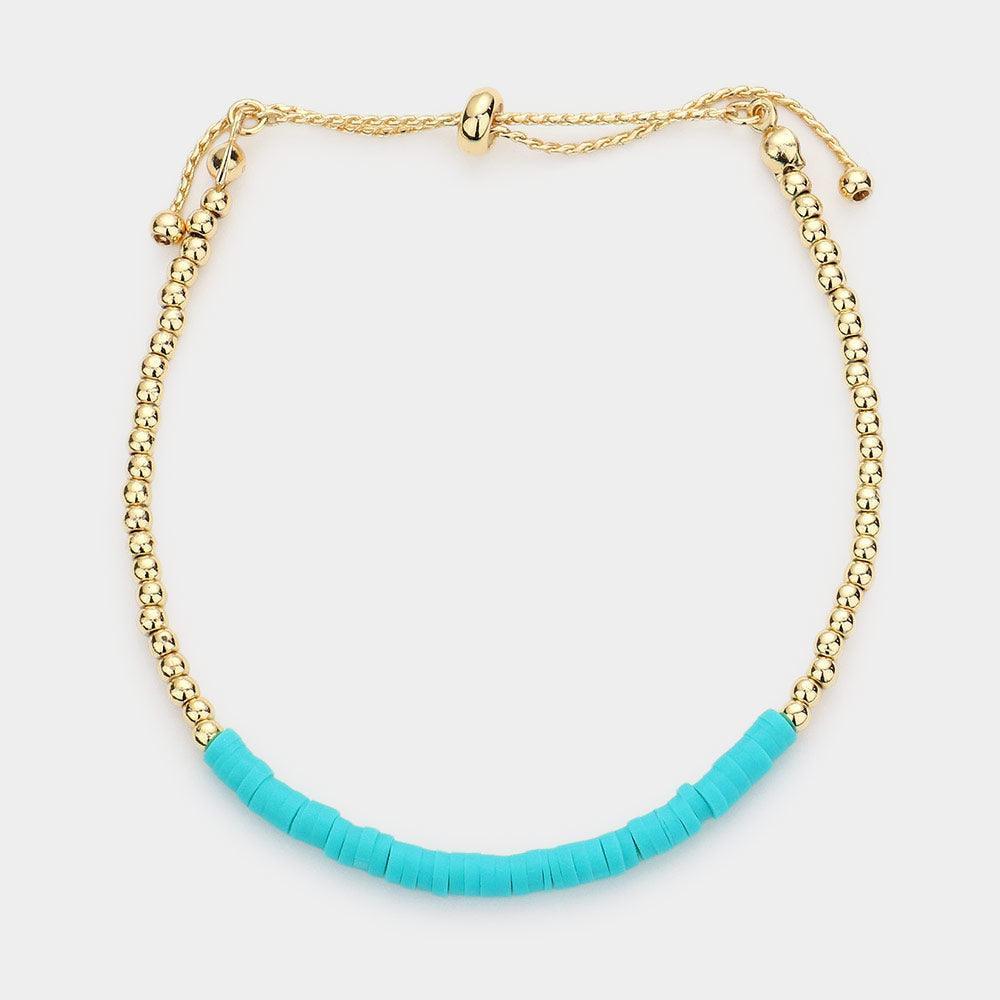 Turquoise Heishe Beaded Metal Ball Pull Tie Cinch Bracelet - Jewelry Store by Erik Rayo