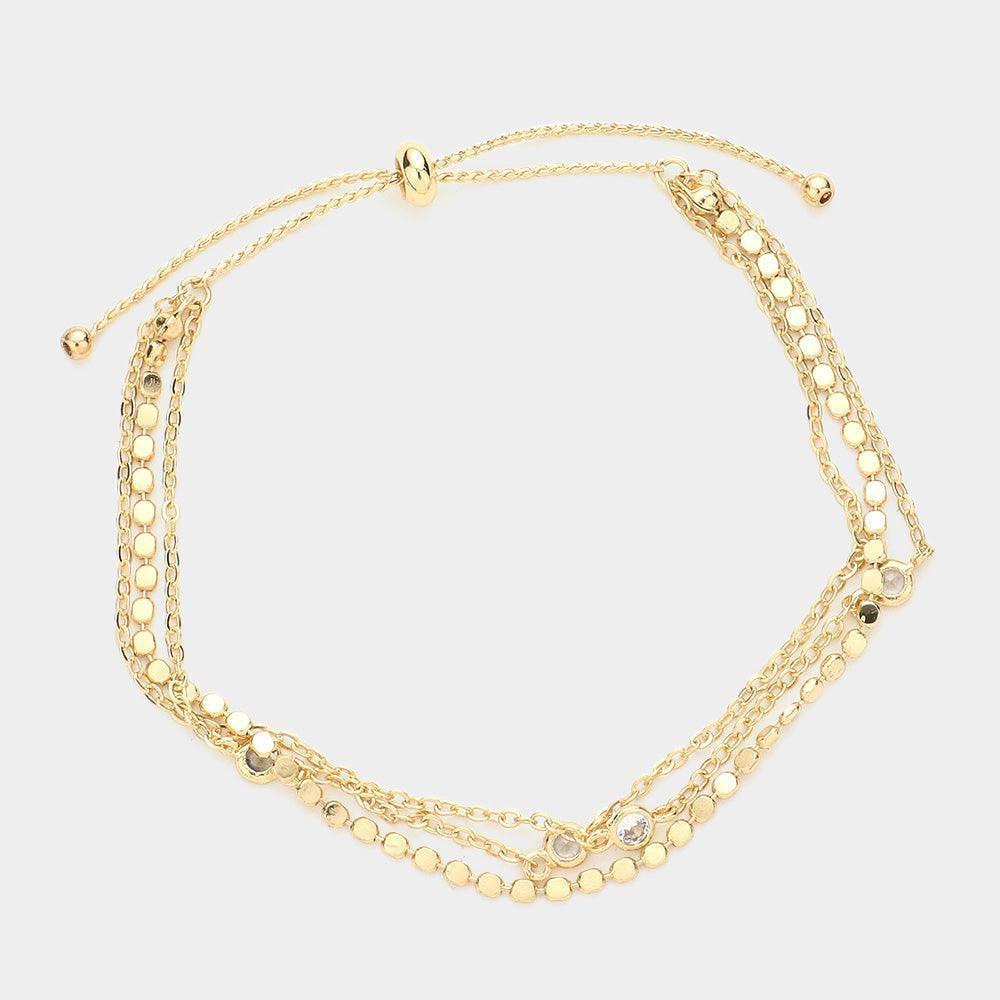 Gold Round Stone Link Triple Layered Pull Tie Cinch Bracelet - Jewelry Store by Erik Rayo