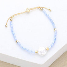 Load image into Gallery viewer, Blue Pearl Accented Beaded Pull Tie Cinch Bracelet
