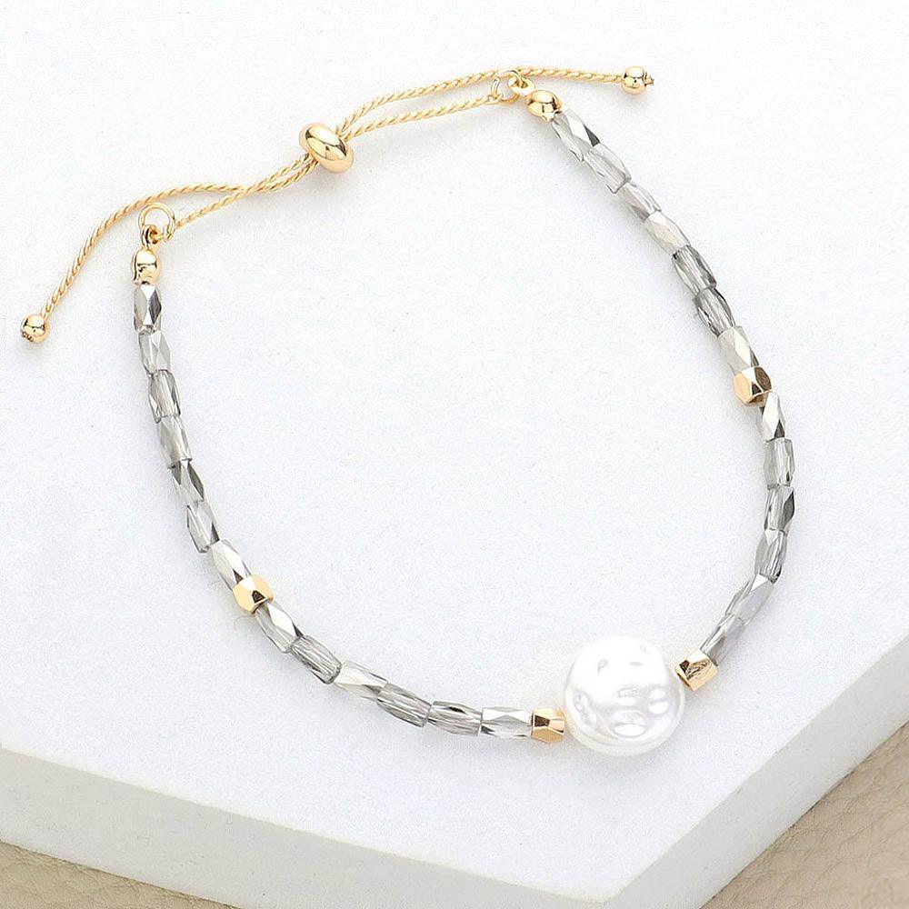 Black Pearl Accented Beaded Pull Tie Cinch Bracelet - Jewelry Store by Erik Rayo