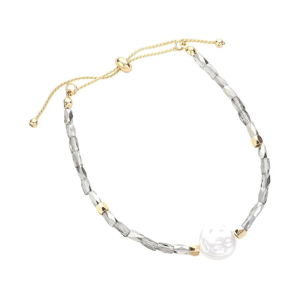 Black Pearl Accented Beaded Pull Tie Cinch Bracelet - Jewelry Store by Erik Rayo