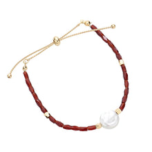 Load image into Gallery viewer, Pearl Accented Beaded Pull Tie Cinch Bracelet
