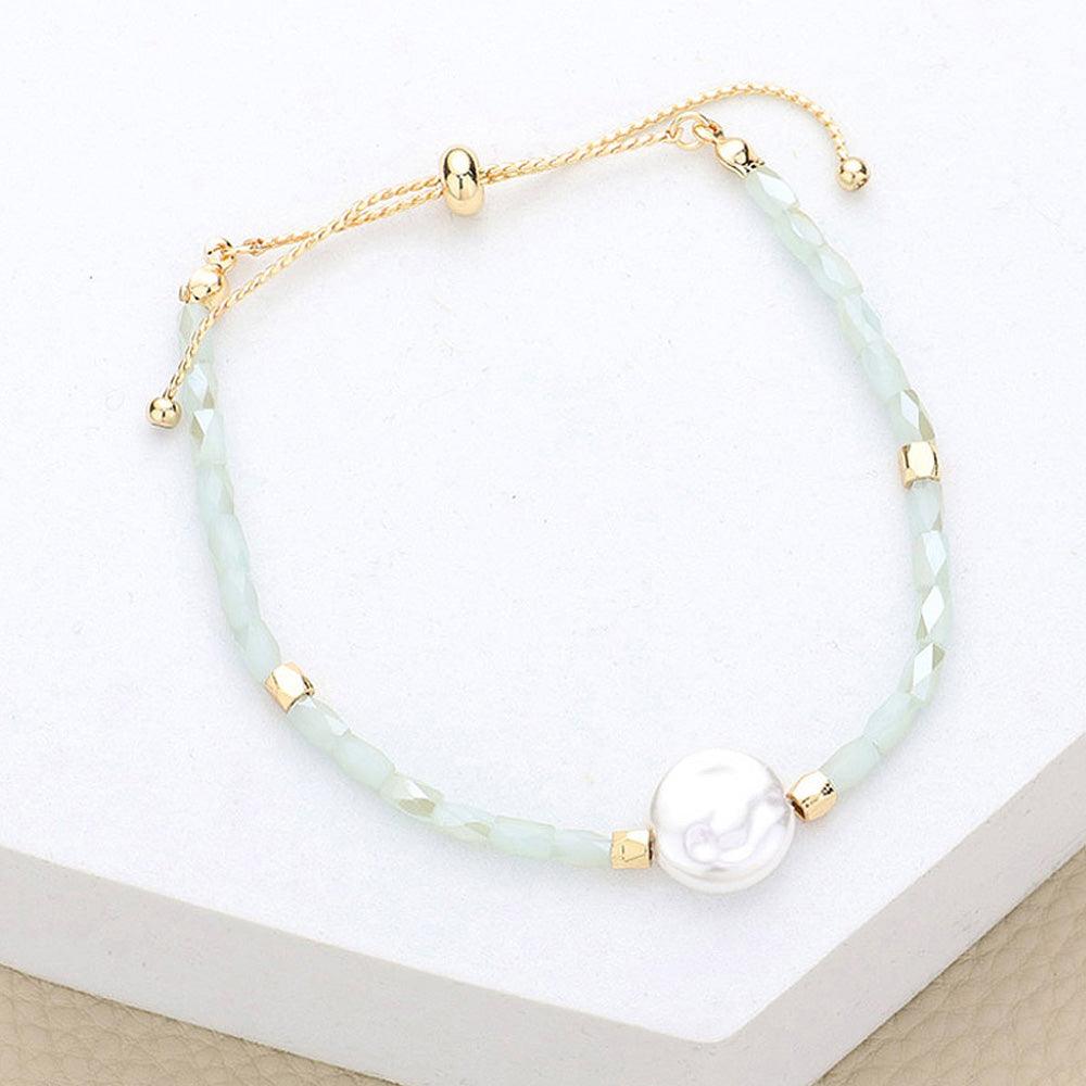 Pearl Accented Beaded Pull Tie Cinch Bracelet