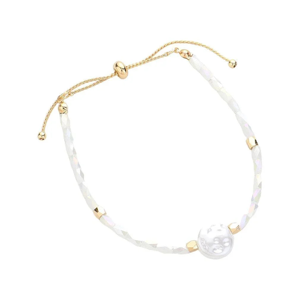 White Pearl Accented Beaded Pull Tie Cinch Bracelet - Jewelry Store by Erik Rayo