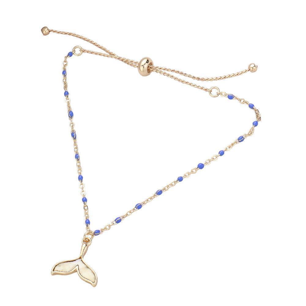 Blue Mother Of Pearl Whale Tail Charm Beads Station Pull Tie Cinch Bracelet - Jewelry Store by Erik Rayo