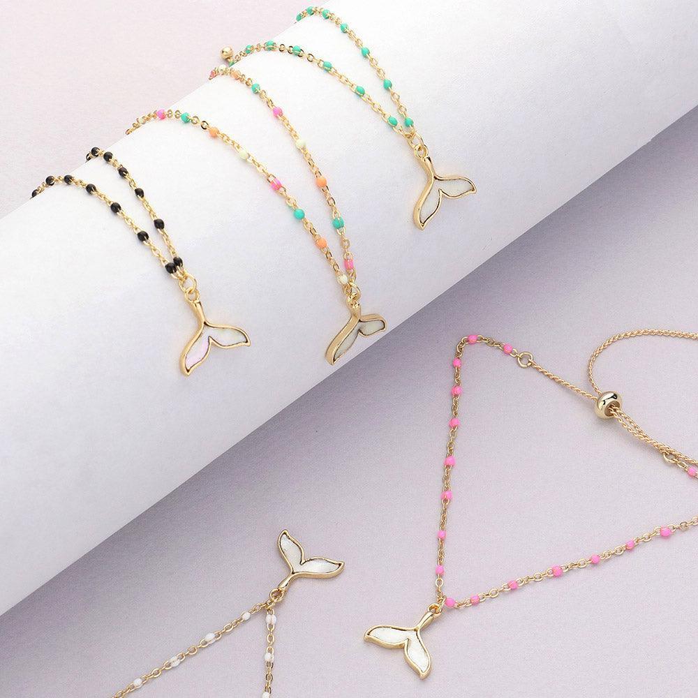 Blue Mother Of Pearl Whale Tail Charm Beads Station Pull Tie Cinch Bracelet - Jewelry Store by Erik Rayo