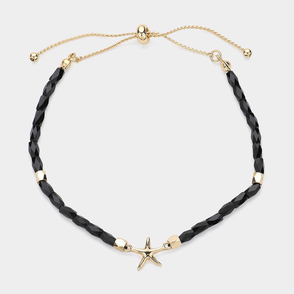 Black Metal Starfish Pointed Faceted Beaded Pull Tie Cinch Bracelet - Jewelry Store by Erik Rayo
