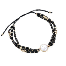 Load image into Gallery viewer, Black Pearl Pointed Faceted Beaded Pull Tie Cinch Bracelet
