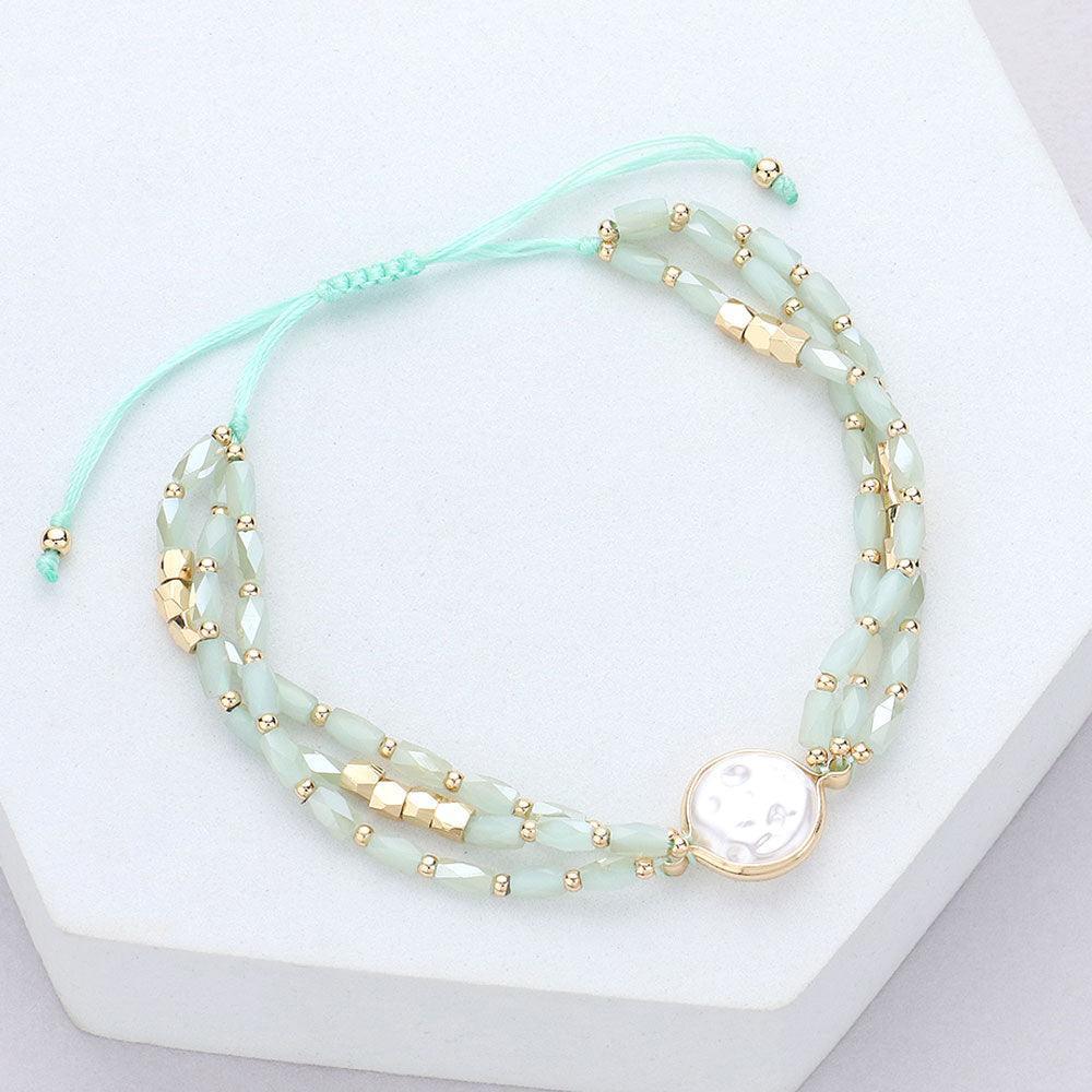 Pearl Pointed Faceted Beaded Pull Tie Cinch Bracelet - Jewelry Store by Erik Rayo