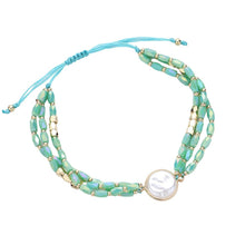 Load image into Gallery viewer, Turquoise Pearl Pointed Faceted Beaded Pull Tie Cinch Bracelet
