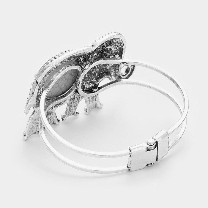 Abalone Accented Embossed Metal Elephant Hinged Bracelet - Jewelry Store by Erik Rayo
