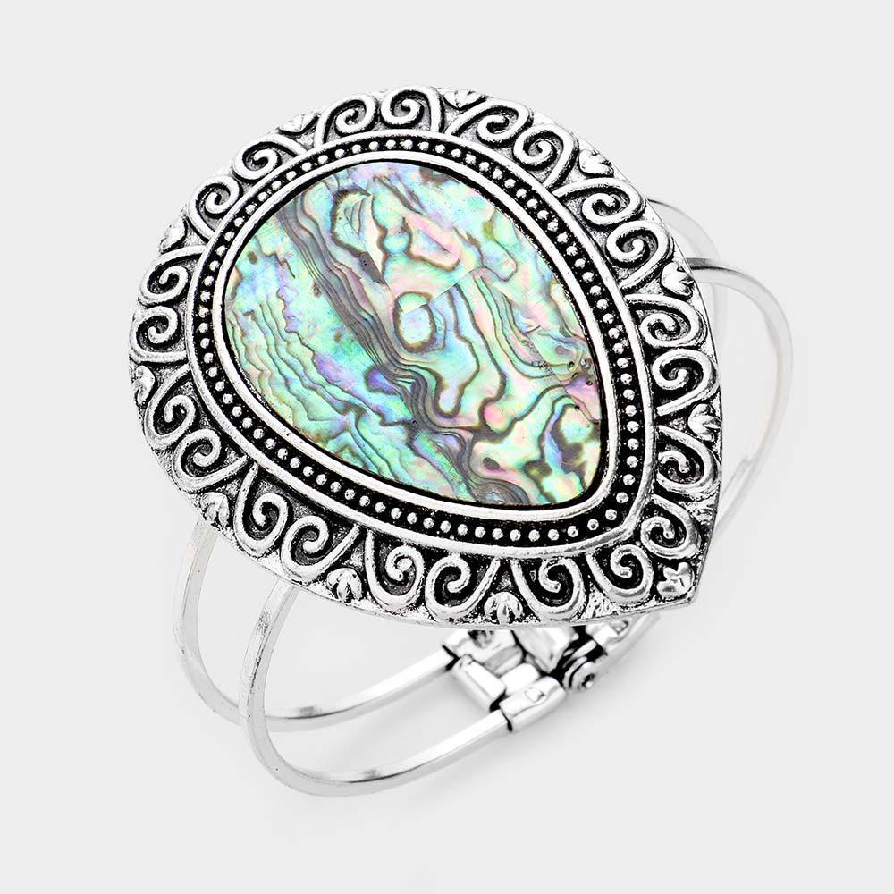 Antique Pattern Embossed Metal Howlite Stone Hinged Bracelet - Jewelry Store by Erik Rayo