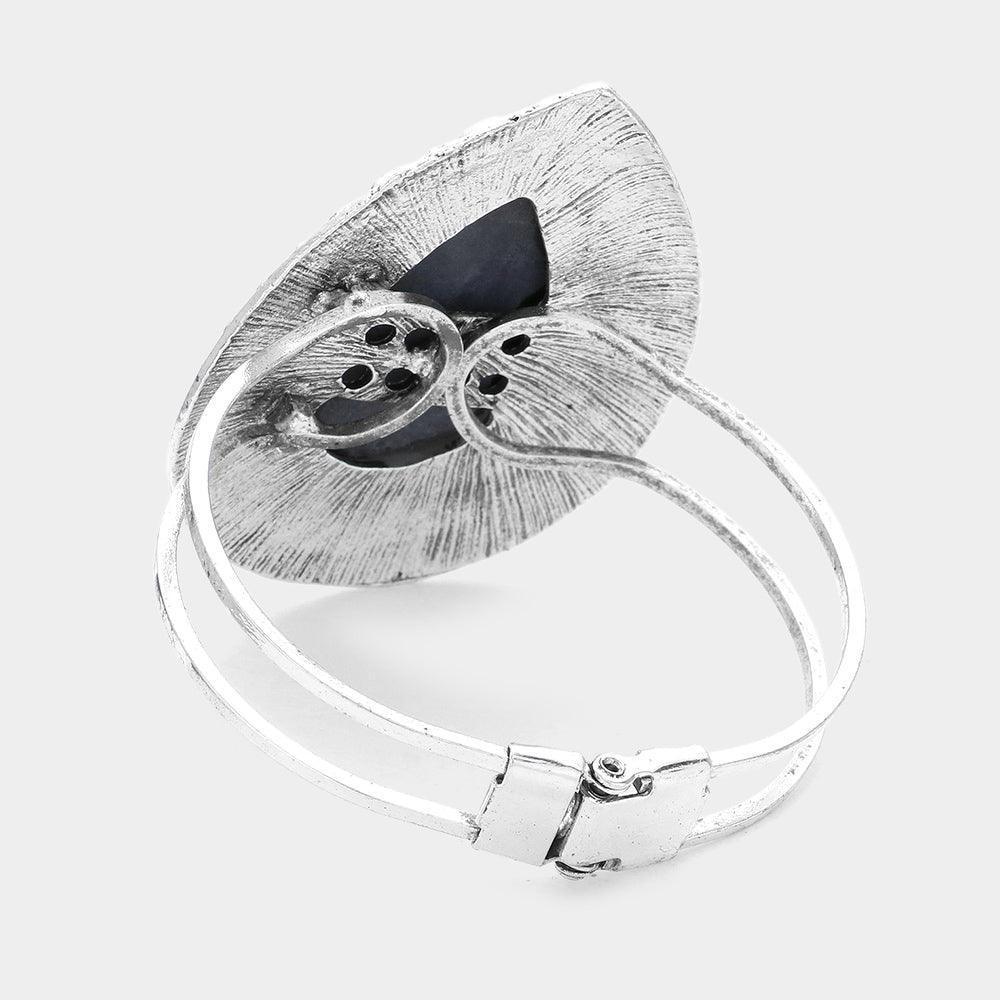 Black Antique Pattern Embossed Metal Onyx Stone Hinged Bracelet - Jewelry Store by Erik Rayo