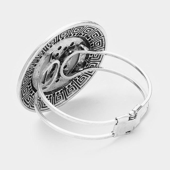 White Embossed Metal Round Howlite Wire Hinged Bracelet - Jewelry Store by Erik Rayo