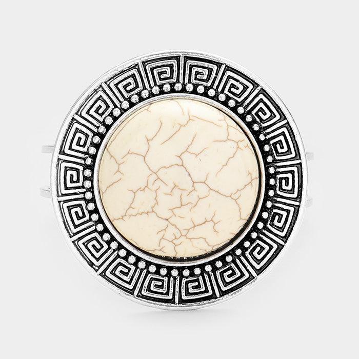 White Embossed Metal Round Howlite Wire Hinged Bracelet - Jewelry Store by Erik Rayo